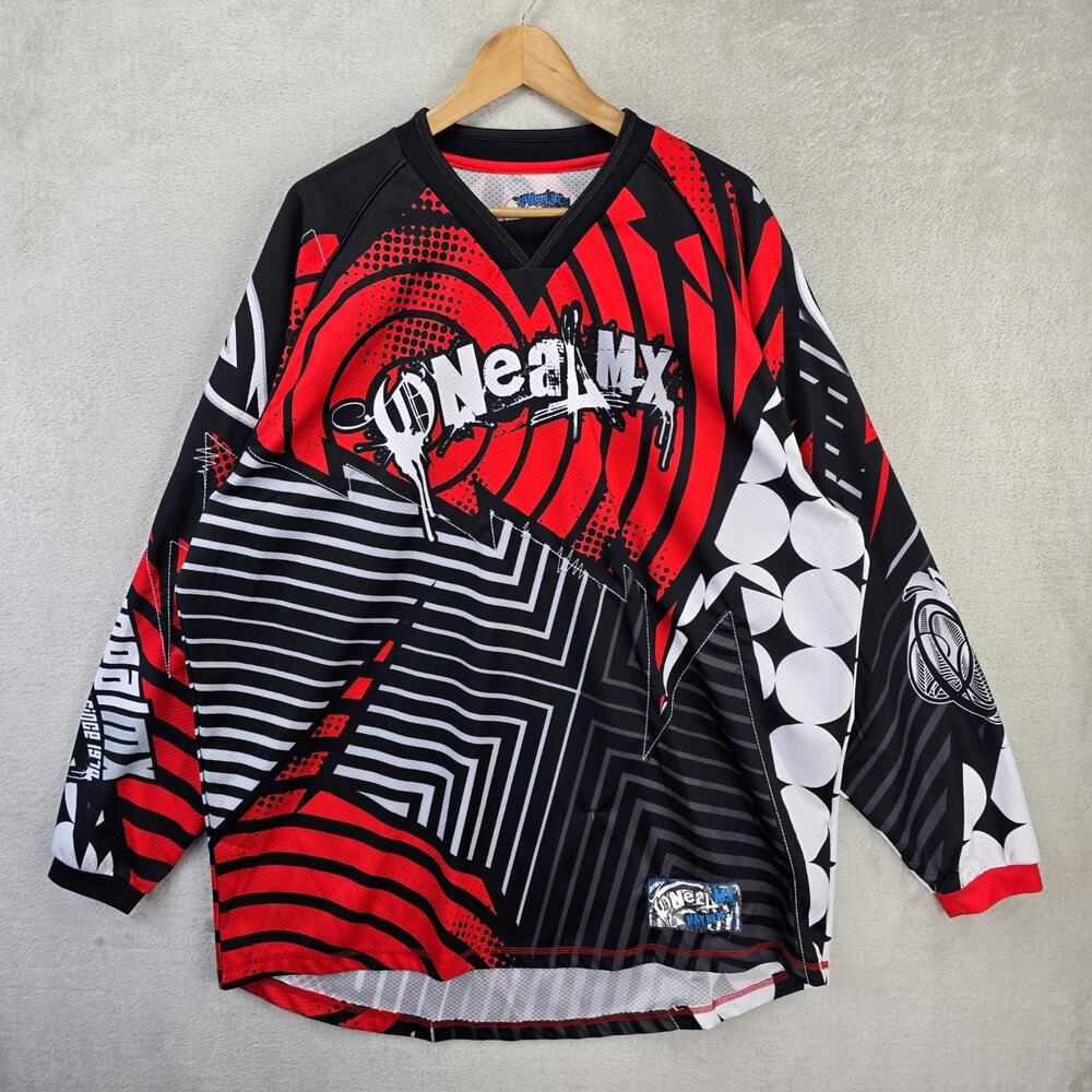 O’Neal MX Mayhem Motocross Jersey Mens XXL Red Black AOP Moto Biker Y2K